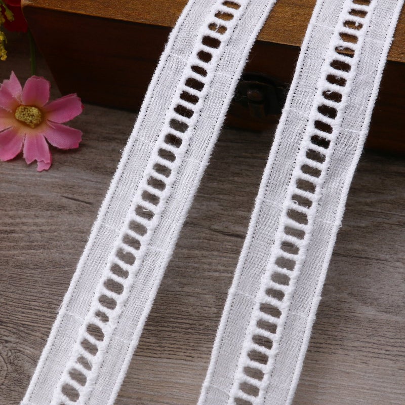 OULII 15 Yards Vintage Cotton Lace Hollowed Embroidery Floral Edge Trimming Ribbon for Craft Clothing Accessories and Wedding Bridal Decoration (White) - Image 5